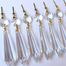 20X Chandelier Lamp Clear Crystal Icicle Prisms Bead Hanging Gold Pendant USA++ picture