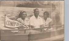 BLACK FAMILY @ CONEY ISLAND BOAT real photo postcard rppc picture