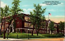 Indiana Logansport High Lincoln Junior High Schools Teich Linen 1945 Postcard IN picture