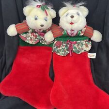 Kmart The Merry Gifts of Christmas Stocking Merry Teddy Bear Girls White 1993 picture