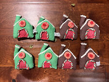 VTG 1979 Kurt S. Adler Plush Peppermint House Ornament Christmas Set of 8 picture