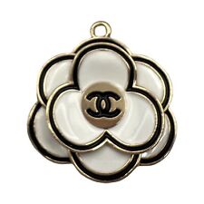 Stamped CHANEL Camelia Zipper  Pull Button Charm Black , White & GoldFlower 30mm picture