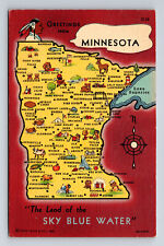 c1940 Pictorial Map Greetings from Minnesota MN Sky Blue Water Postcard picture
