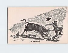 Postcard No Time To Stop Man Being Chased by a Bull Artwork by Cornell picture