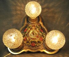 Antique 1930s Ceiling Fixture Flush Mount 3 Light Restored Rewired Polychrome picture