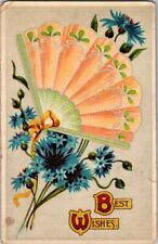 VINTAGE Postcard Best Wishes Fan Blue Flowers To Connie From Mother 1912 Germany picture