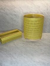 Vintage Metal 11” X 9” Garbage Basket With Metal Kleenex Box Yellow Made In USA picture