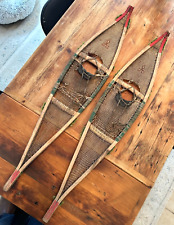 ANTIQUE C1900 PRIMITIVE  NATIVE AMERICAN INDIAN HANDMADE WOOD SNOWSHOES picture