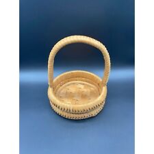 Vintage Bamboo Basket Double Coil Boho Decor Handmade Weave Braid Handle picture
