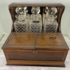 ANTIQUE OAK TANTALUS WITH HIDDEN GAME DRAWER & ORIGINAL DECANTERS GREAT BRITIAN  picture