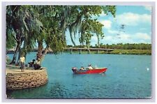 Postcard 1961 FL People Boat Whitehair Bridge Wayside Park De Land Florida   picture