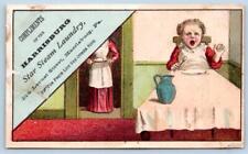 HARRISBURG PA STEAM LAUNDRY PRICE LIST SCREAMING BABY VICTORIAN TRADE CARD picture