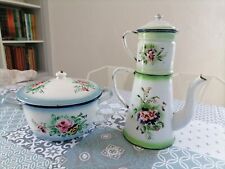 Large old French coffee pot and tureen in enamelled sheet metal. picture
