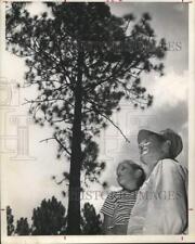 1967 Press Photo Thomas Cates and Son, Allen Ray, View Tall Tree in Lufkin, TX picture