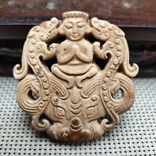 Chinese collectibles hand-carved Rare He Tian Jade nice card statue pendant1398 picture