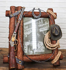 Country Rustic Cowboy Shotgun Ropes Hat Horseshoe Barnwood Picture Frame 8x10 picture