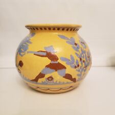 Vtg Art Pottery Primative Vase Hand Painted Hunting Scene 5