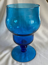 Vintage Sapphire MCM Empoli Italian Hand Blown Parfait Glass Vase 9” picture