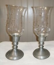 Vintage 2pc Lot Leonard genuine Weighted Pewter Candlestick Holders with etched picture