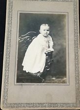 Young Child Standing on a Chair White Eyelet Lace Dress Vintage Cabinet Card picture