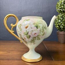 T & V Limoges Hand Painted FLOWERS Pedestal Teapot SIGNED Hicok NO LID France picture