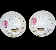 2 Vintage Russian Lomonosov Porcelain Saucers Pink Tulip Gold Trim  picture