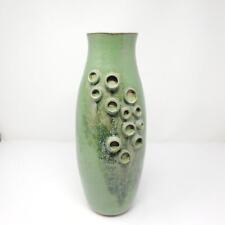 Vintage Mid Century Modern Hand made Large Green wide mouth vase 13.5