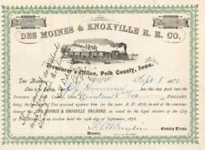Des Moines and Knoxville R.R. Co. - Stock Certificate - Railroad Stocks picture