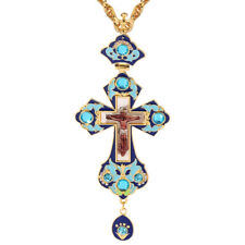 Orthodox Pectoral Cross Pendant Necklace Crucifix Jesus Catholic Blue Icon Gift picture