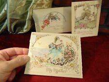 3 Vintage 1930's FANCY MOTHER'S DAY GREETING CARDS with Ribbon 1931, 1932 picture