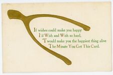 Antique Postcard If Wishes Could Make You Happy Poem Wishbone Gold Foil Posted picture