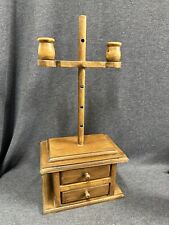 Vtg Colonial Style Wood Adjustable Dual Candle Holder With Two Drawers 17.5” T picture