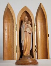 Vintage Wood niche with The Blessed Mother Mary and Baby Jesus Hinged Doors picture