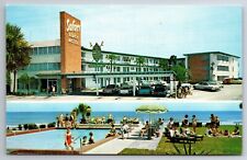 Postcard Florida Daytona Beach FL Safari Motel Pool Cars MCM 1961 Posted Chrome picture