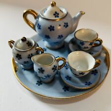 Vintage Miniature Blue Flower Tea Set 9 Piece Porcelain Occupied Japan Maruyama picture