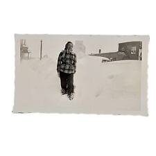 Vtg B&W Photo 1942 Found Older Lady Posing In Snow Scene Blizzard Snapshot picture