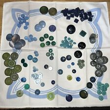 Vintage Lot Green/Blues Tone Buttons Some Bakelite Two Holes Pearl 30-60s Sets picture