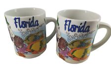 Vintage Florida Coffee Cup Mug Set 2 Little Girl On Beach Aquatic Theme 4