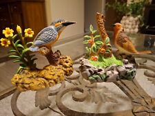 PAIR LOVELY+VINTAGE MULTI-COLOR PERCHED BIRDS PLASTIC FIGURINES ~ HONG KONG picture