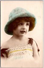 1924 Cute Little Baby Blue Hat Pretty Face Self Portrait Posted Postcard picture