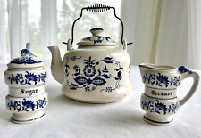 VTG Armbee Blue White Floral Fine China TEAPOT & Arnart Blue Onion SUGAR CREAMER picture