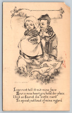 c1910s Dutch Kids Feeding Geese Baby Talk Art Sketch Antique Postcard picture