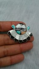 Vtg Native American Zuni  sterling turquoise multi stone inlay face pin brooch  picture