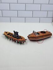 VTG Wooden Speed Boat Riva Chris Craft Model Christmas Tree Ornament + Tugboat picture