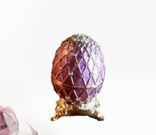 Enamel Bejeweled Sparkled Small Pink Egg Trinket Box With Stand Collectable picture