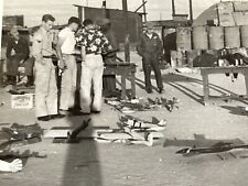 A5 Photograph Military Men Playing With Model RC Motor Airplane Toys 1940-50's picture