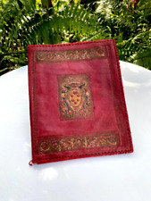 Vintage Italian Red Leather Hand Tooled Embossed Portfolio Stationary Holder picture