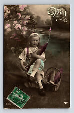 c1914 RPPC Young French Girl Friendship Gift New Years Hand Colored Postcard picture