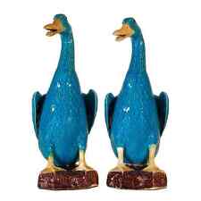 A Pair of Large 19th Century Export Glazed Chinese Turquoise Porcelain Ducks picture