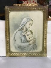 VTG Virgin Mother Mary Madonna Jesus Soft Pastel Color Art Deco Plastic Frame picture